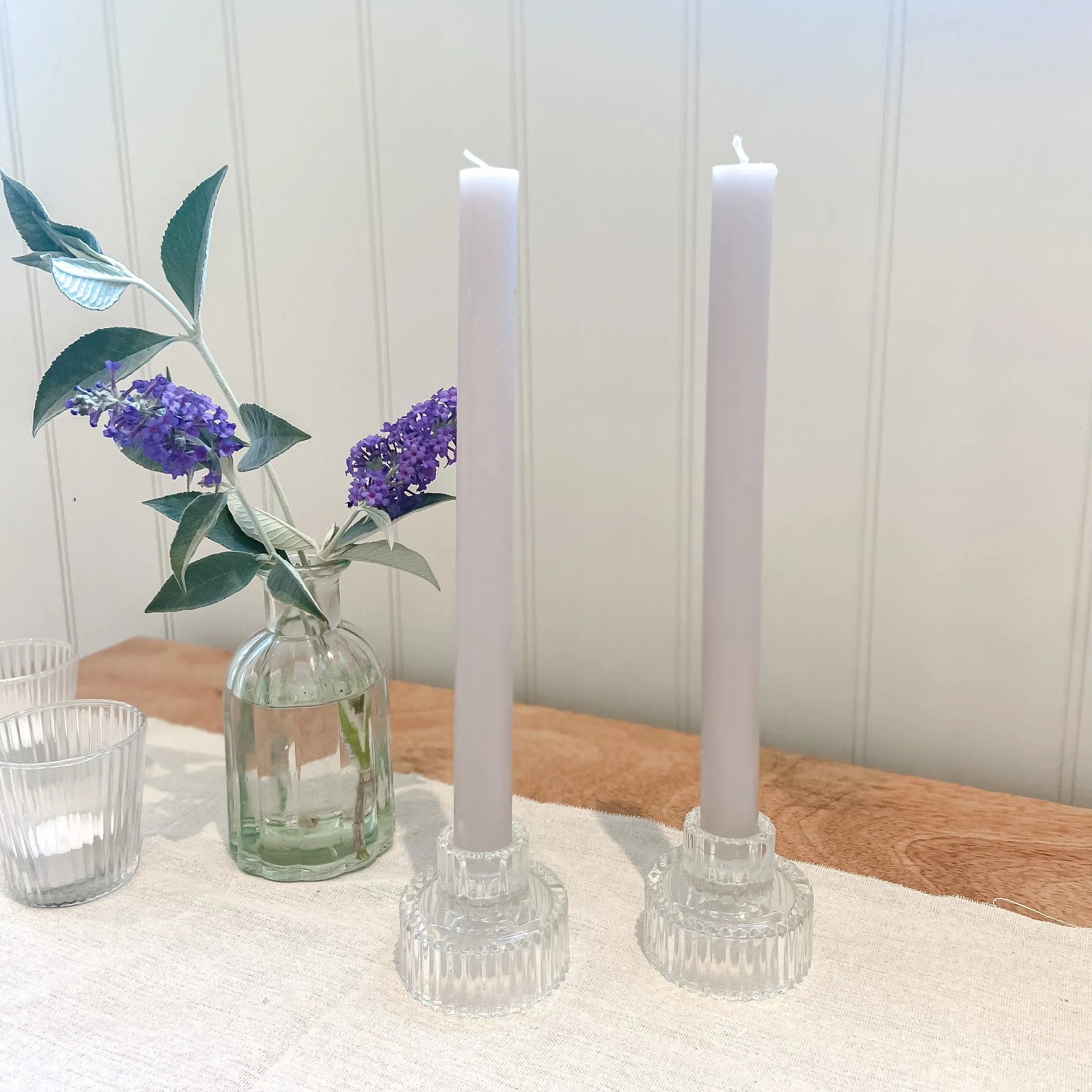 Ribbed Glass Candlestick Holders - Set of 2