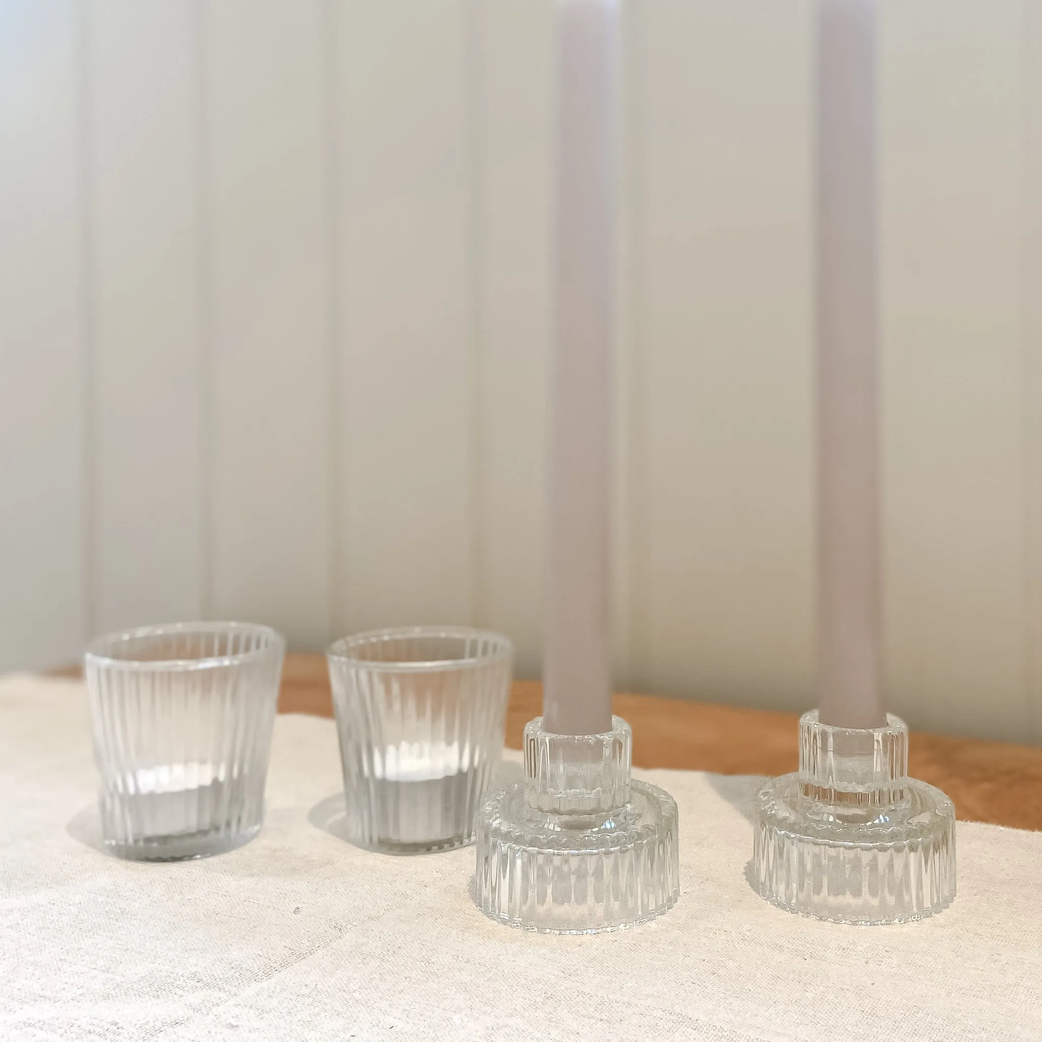 Ribbed Glass Candlestick Holders - Set of 2