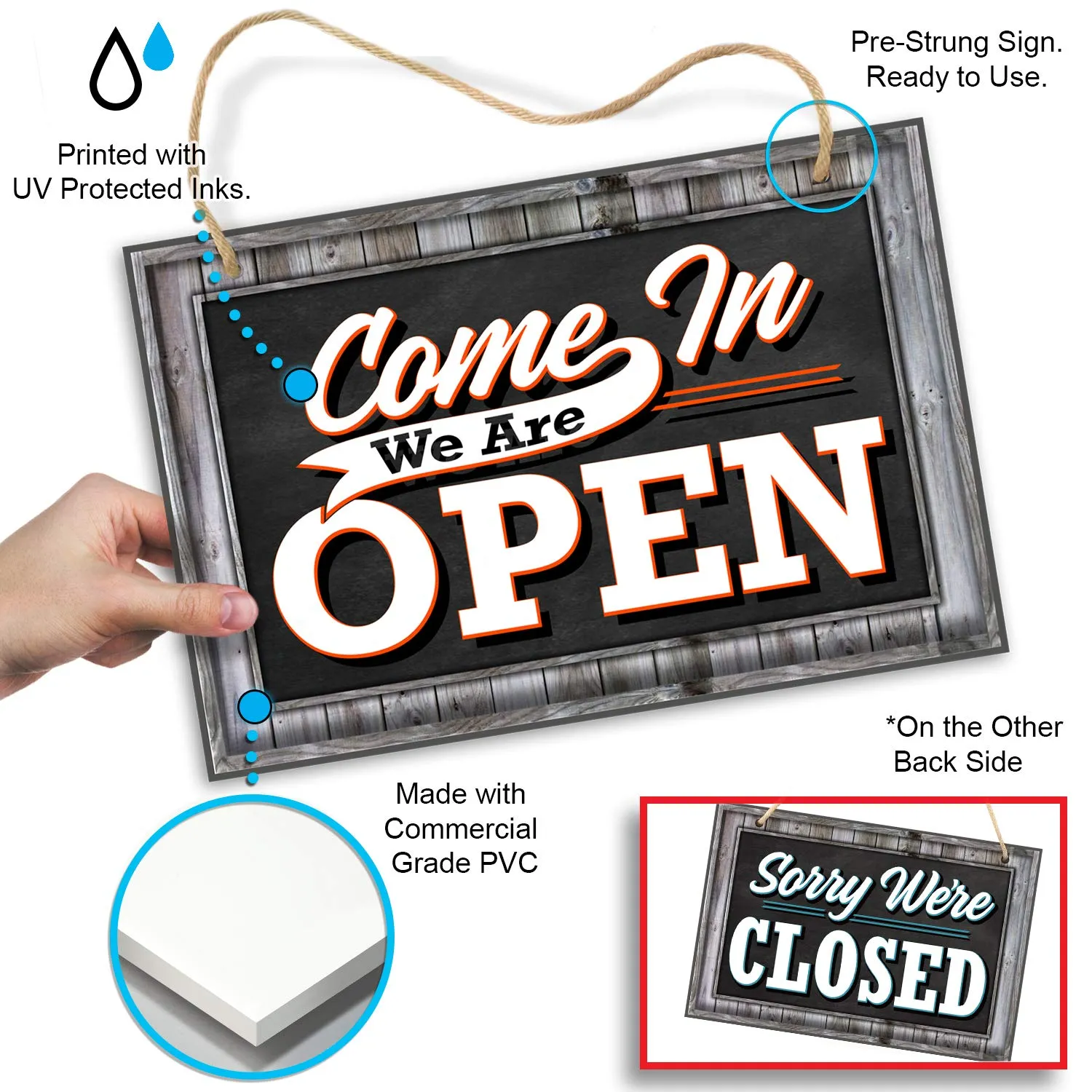 Signs Open Closed Sign For Business Door - Reversible Double Sided With Rope For Hanging