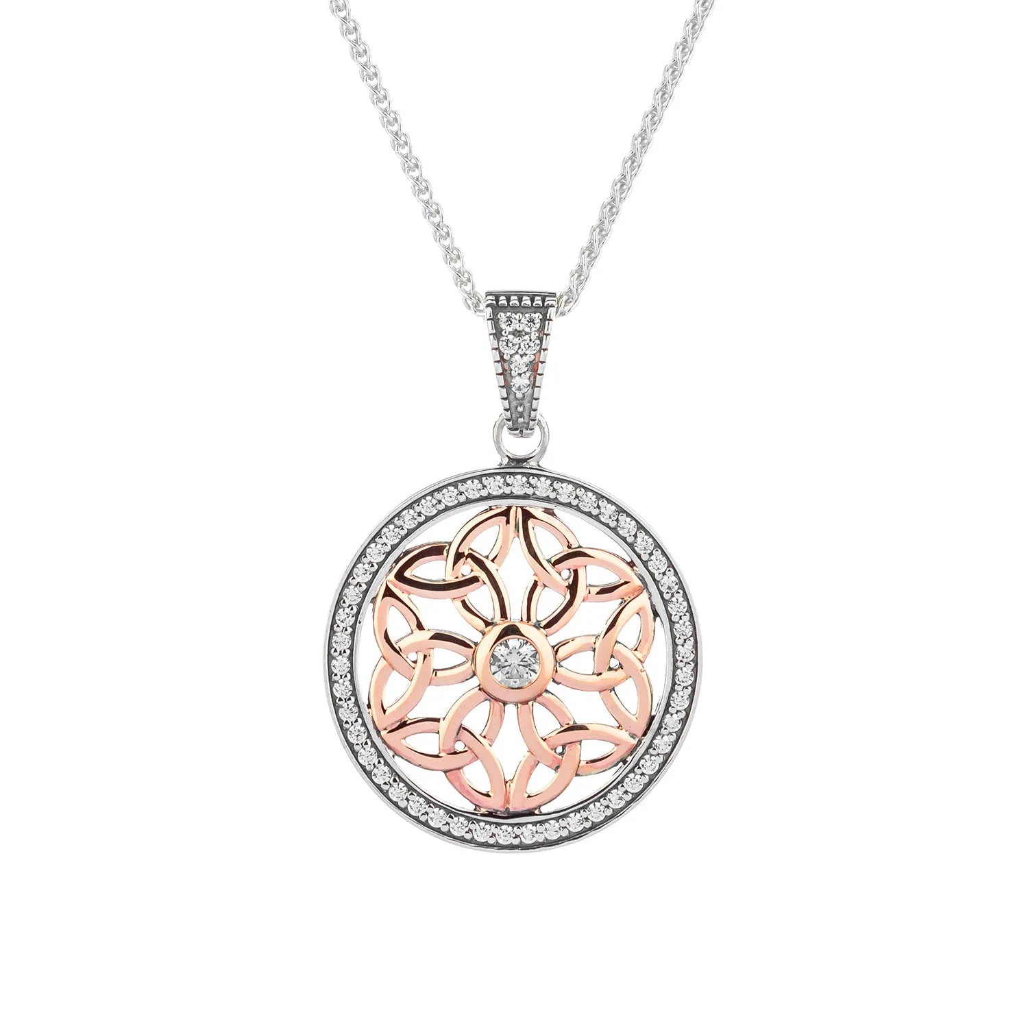 Silver and 10k Yellow or Rose Gold Round Trinity Pendant