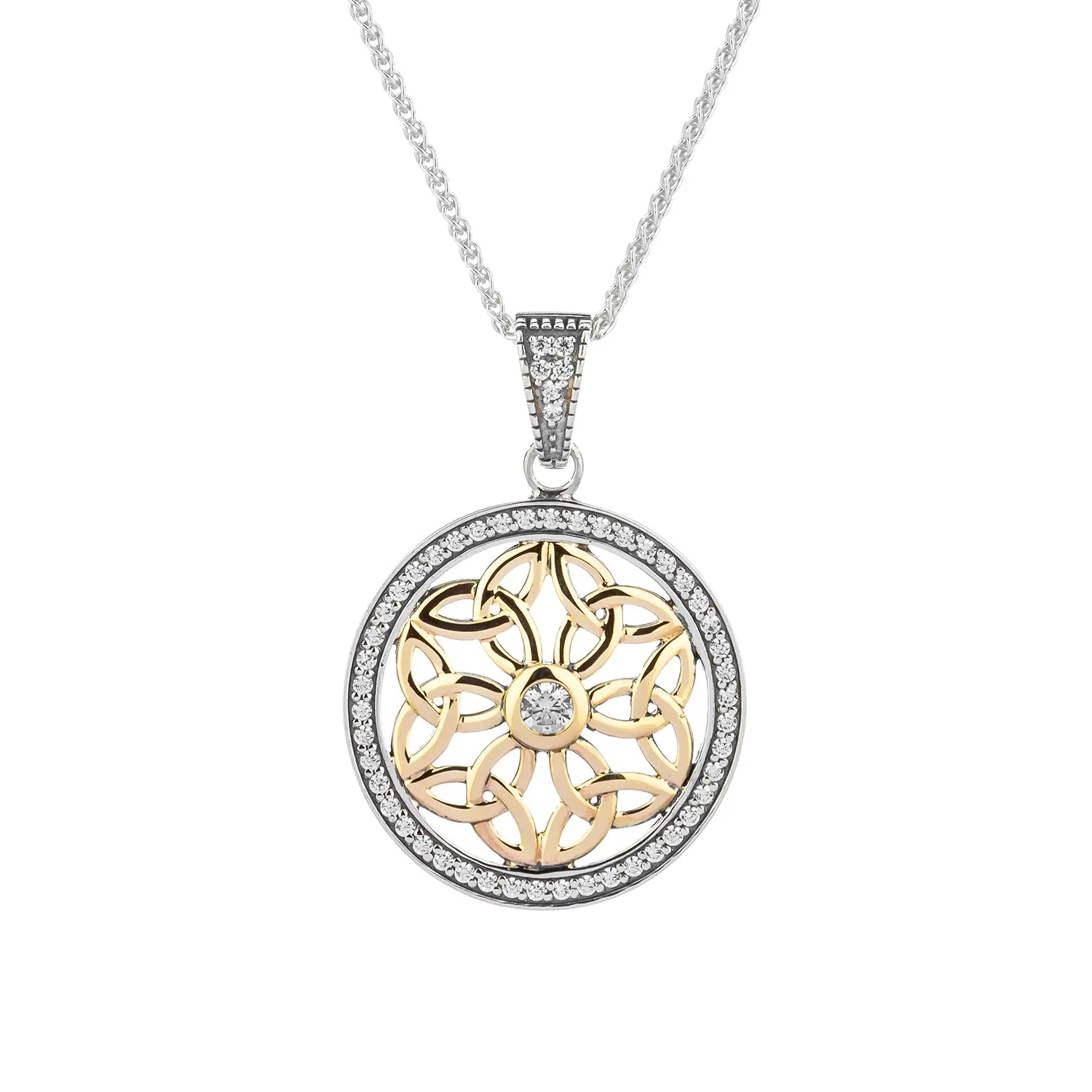 Silver and 10k Yellow or Rose Gold Round Trinity Pendant