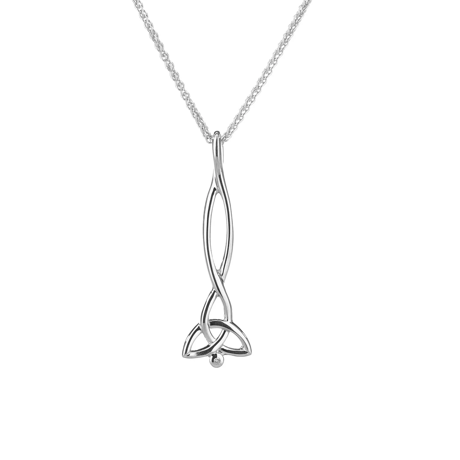 Sterling Silver and Diamond Trinity Long Twist Pendant