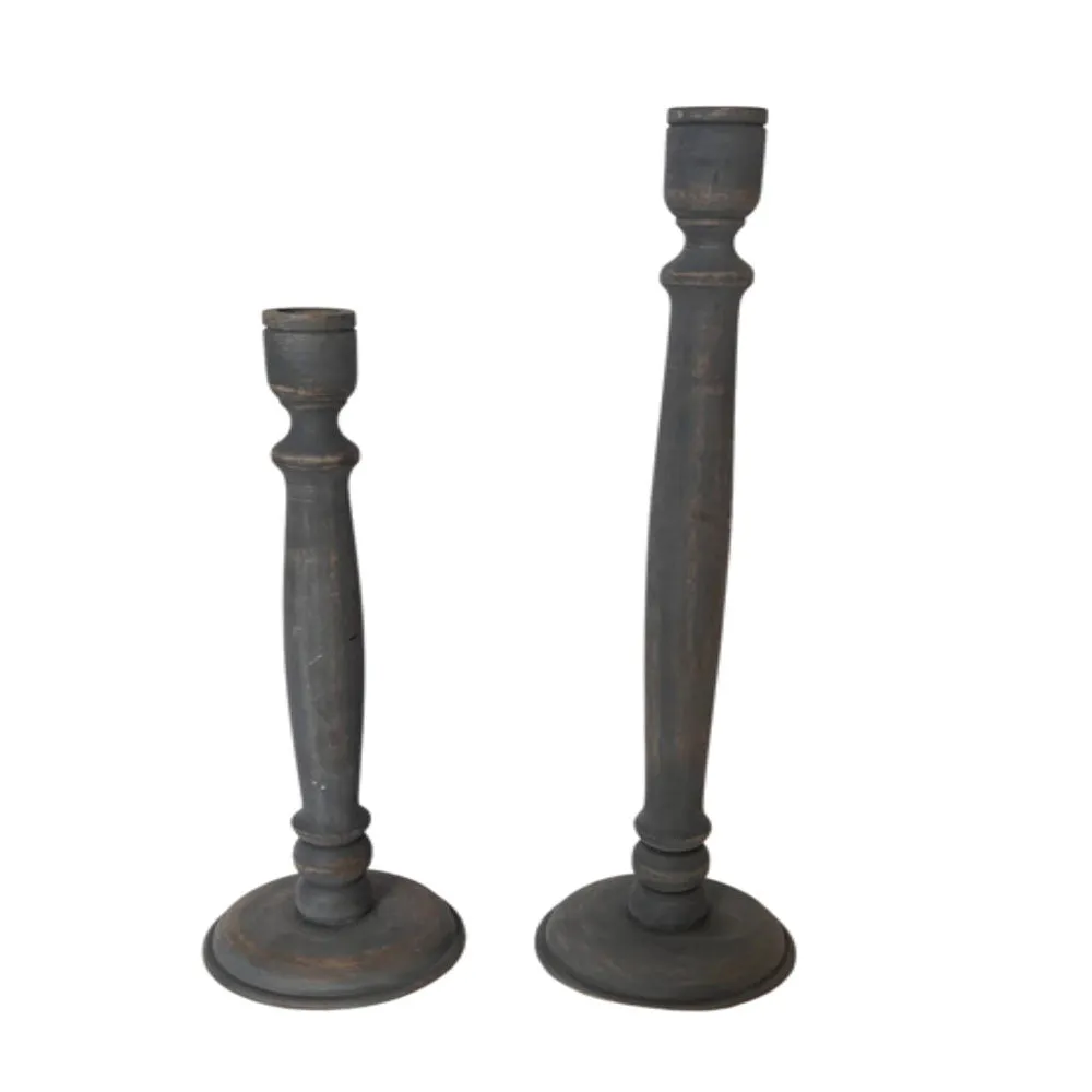 Tapered Candle Holder, Dark Grey Wood