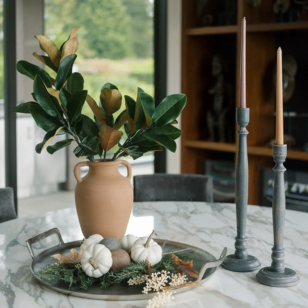 Tapered Candle Holder, Dark Grey Wood