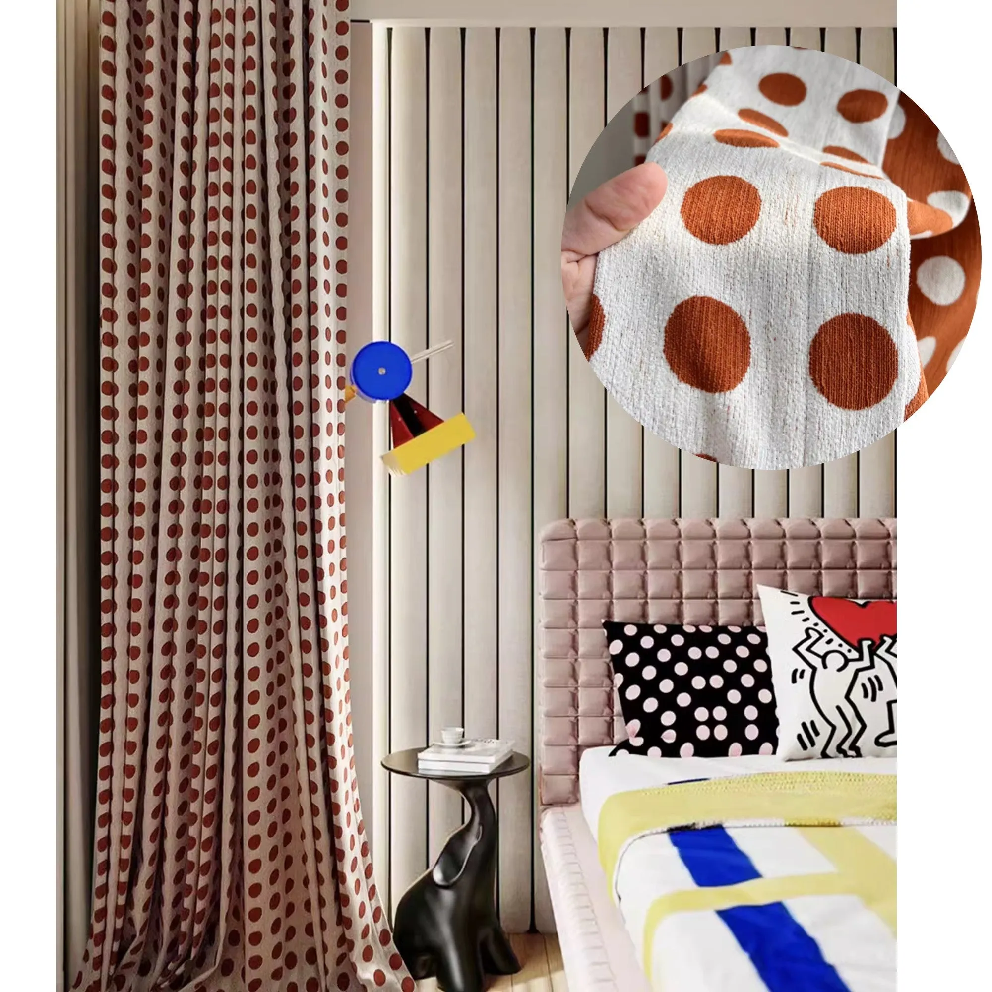 Terracotta Polka Dot Window Curtains Drapery