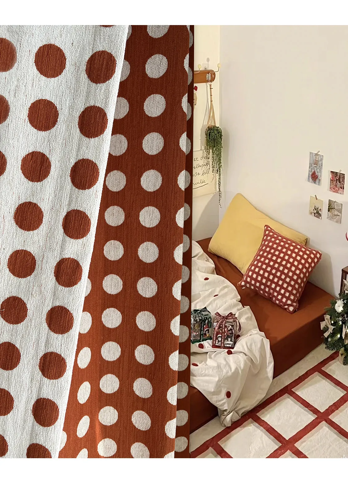 Terracotta Polka Dot Window Curtains Drapery