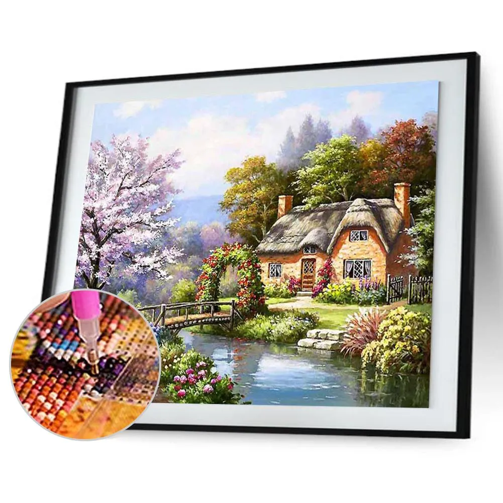 Village Scenery - 5D DIY Round Drill Diamond Painting (Canvas 50x40cm/19.69x15.71in )