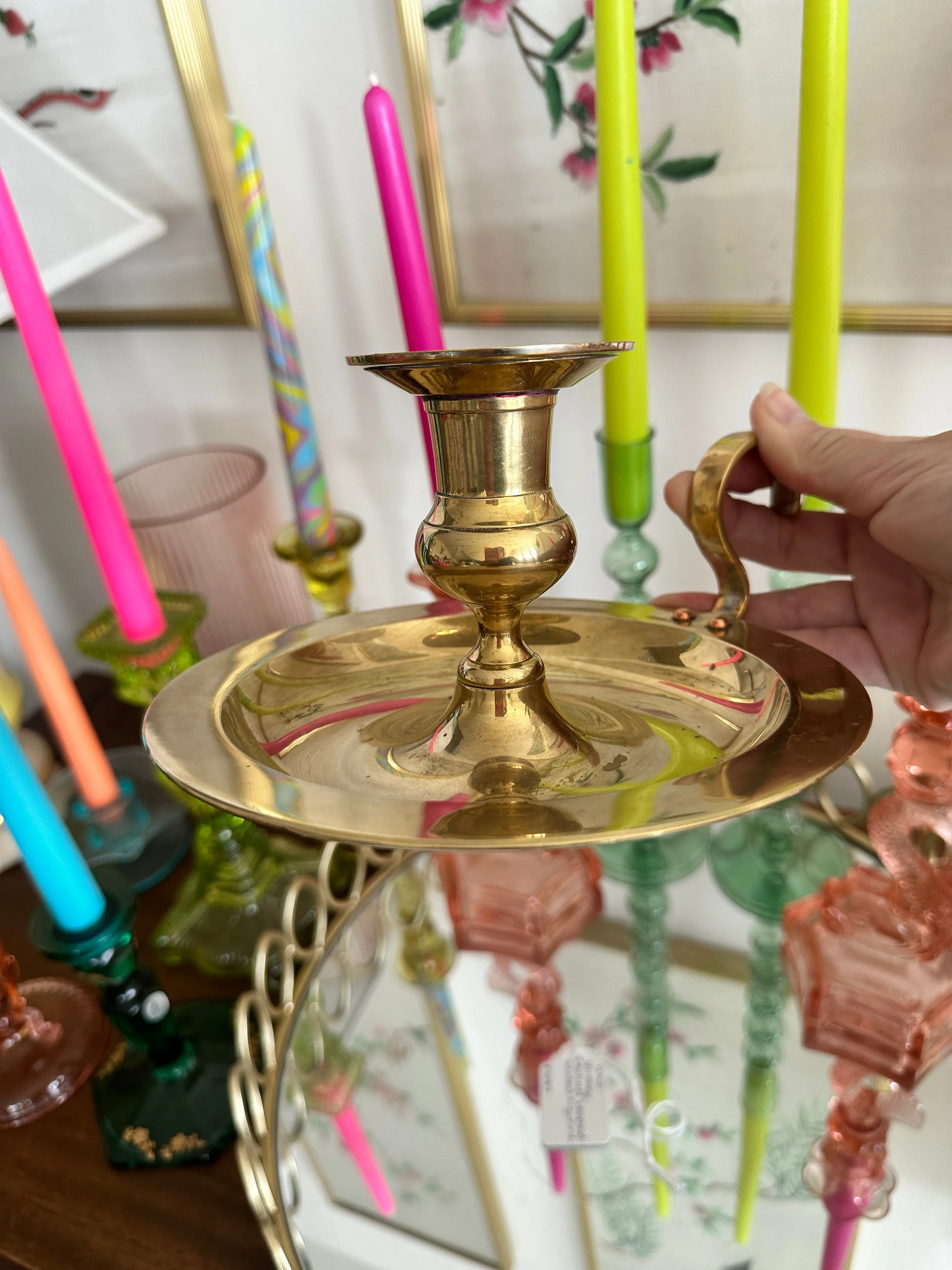 Vintage Brass Chamberstick, Candle Holder