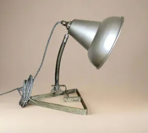 Vintage Industrial Desk Lamp With Metal Triangular Base And Metal Lampshade