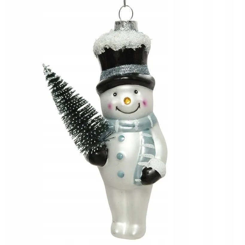 White Glass Snowman Christmas Tree Decoration - 16cm