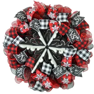 Winter Wreath - Buffalo Plaid Snowflake Christmas Mesh Outdoor Front Door Wreath