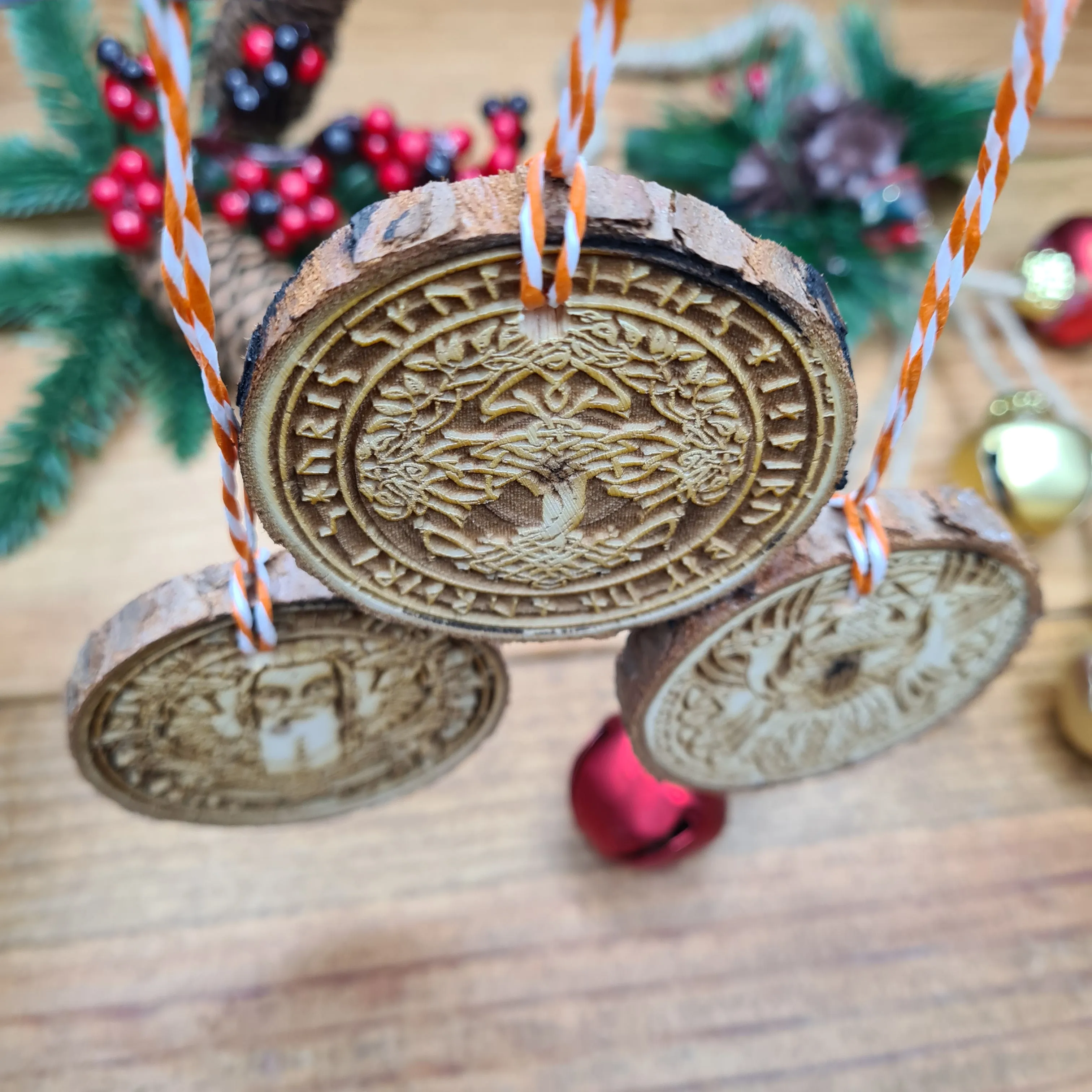 Yule Tree Log Slice Decoration (Set of 3)