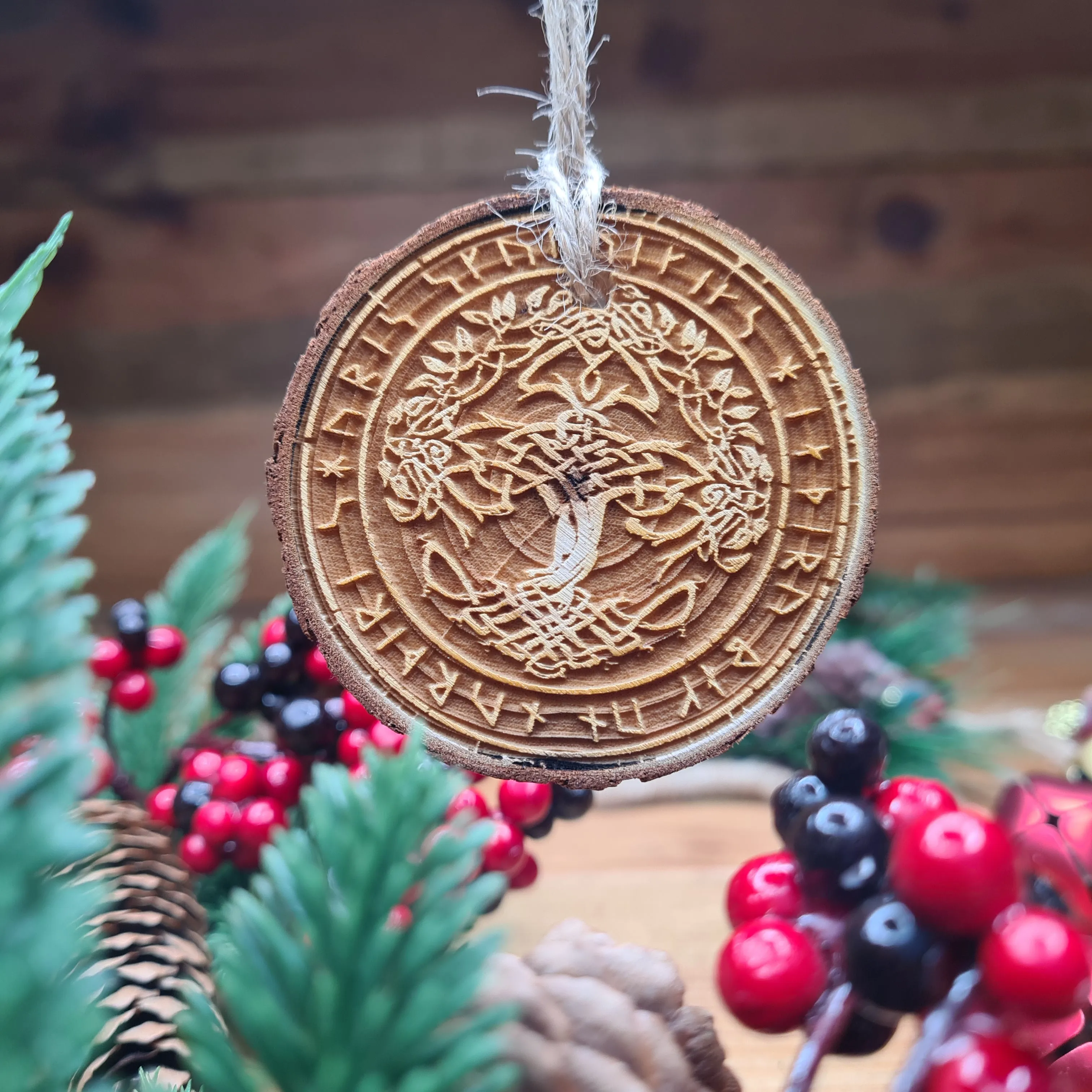 Yule Tree Log Slice Decoration