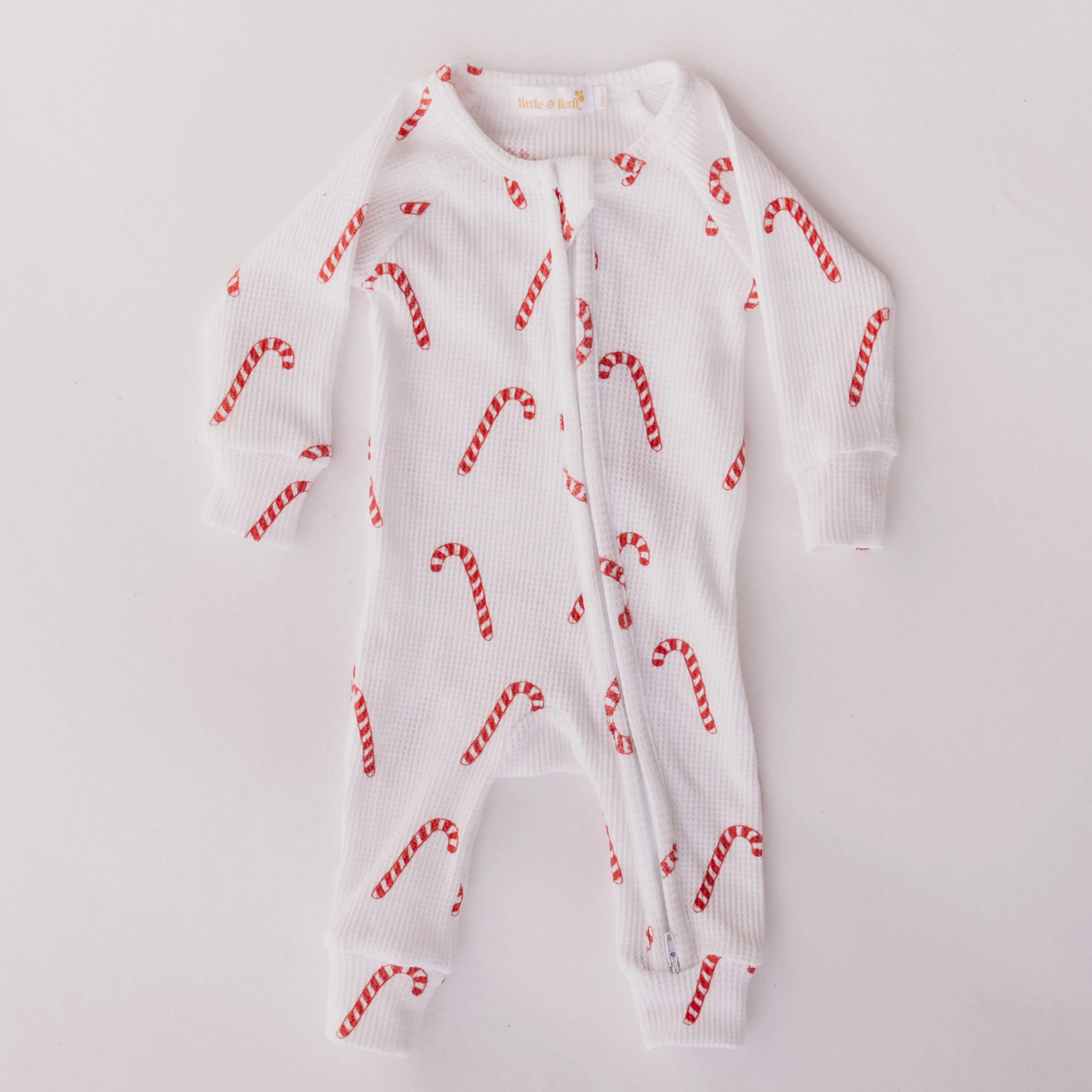 Zip Romper | Classic Candy Cane Waffle